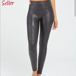Faux leather black spanx moto leggings